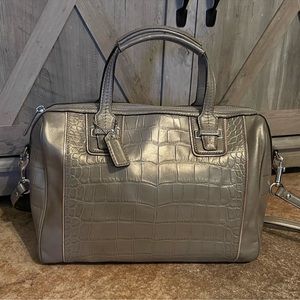 Coach Taylor Spring Shiny Croc Leather Satchel Crossbody Sand Beige